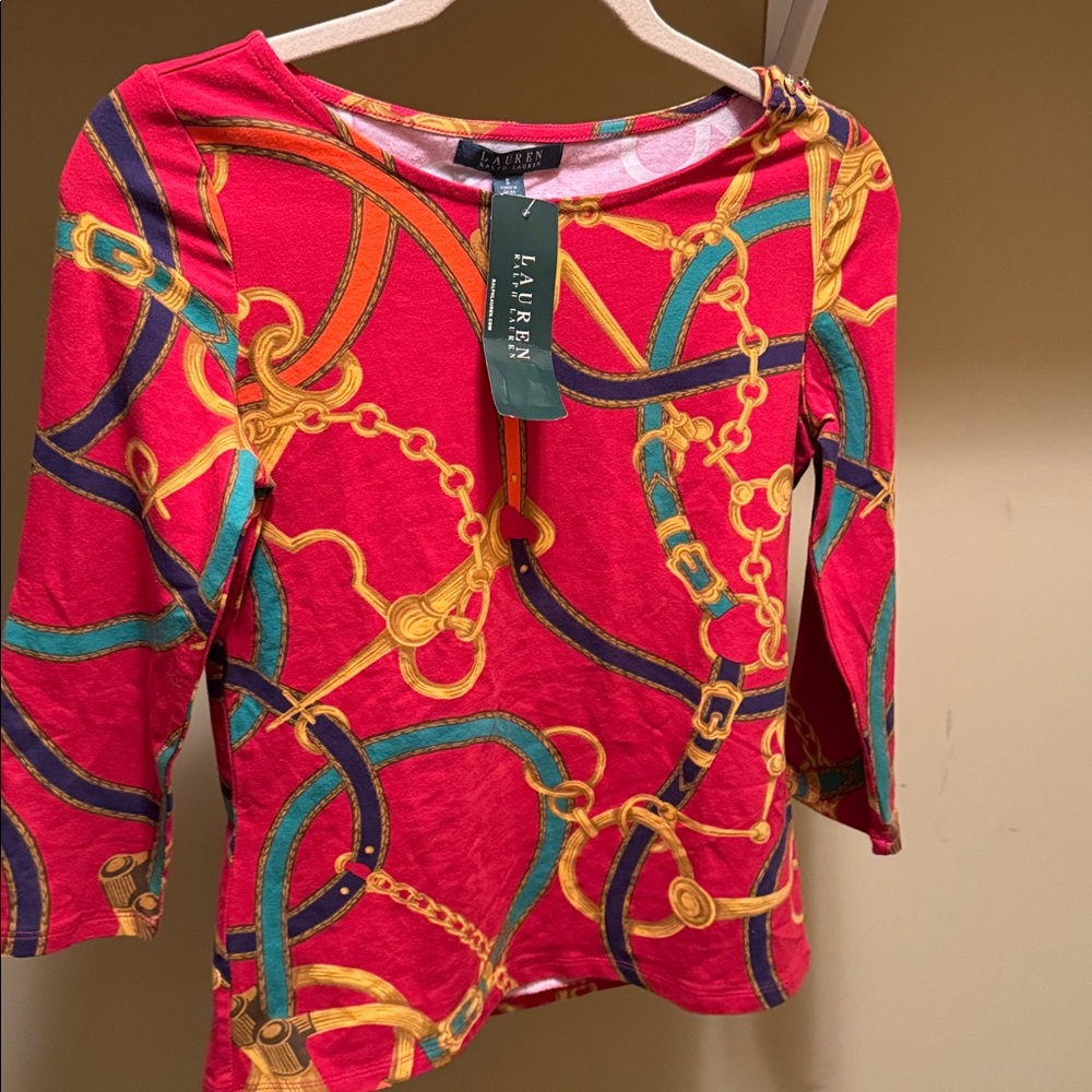 Lauren Ralph Lauren Red Chain Print Top